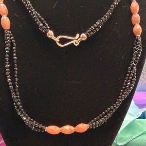 Jay King Three Strand Black Agate and Rhodochrosite 36” Necklace.